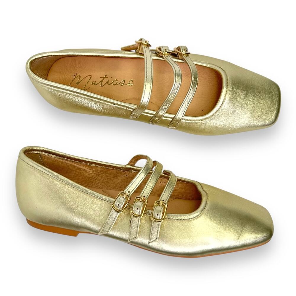 Matisse Women's Nova Metallic Mary Jane Ballet Flats Size 7.5 M Gold Leather